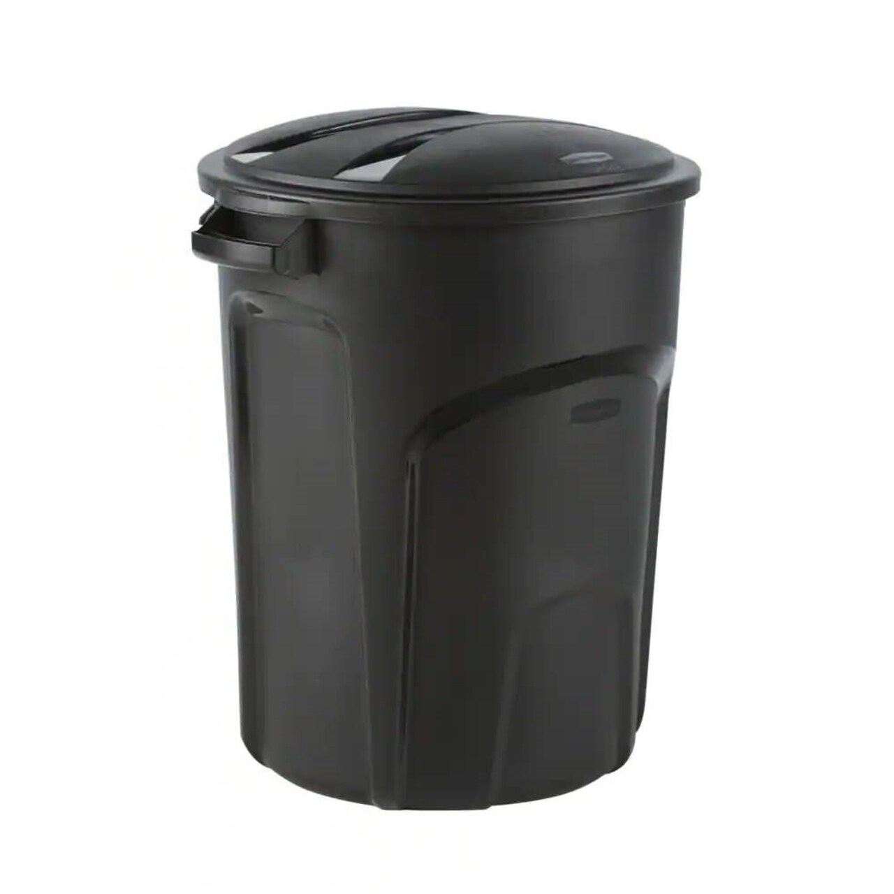 Black Plastic 32-Gallon Outdoor Trash Can with Snap-Fit Lid and Handles